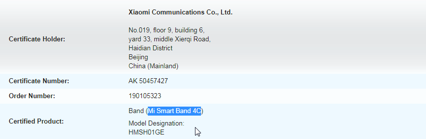 Mi Smart Band 4C
